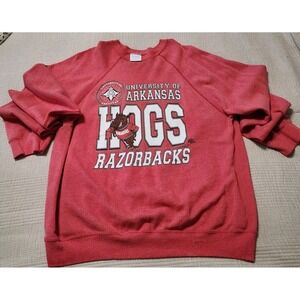80s-90s Arkansas Razorbacks Tultex Crewneck Sweatshirt XL Light Red‎ NCAA Unisex